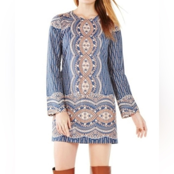 BCBG Maxazria - Alina Mini Shift Dress - Boho Long Bell Sleeves - XS - Picture 1 of 11